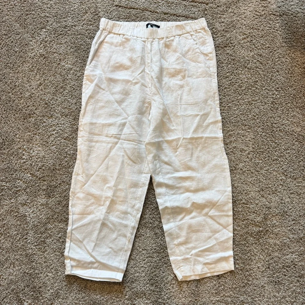 Quince White Cropped Linen-Blend Relaxed Pants